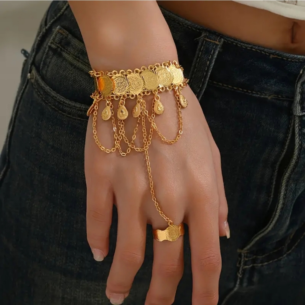 Bracelet 18K gold plated hand chain coin charm hand jewelry